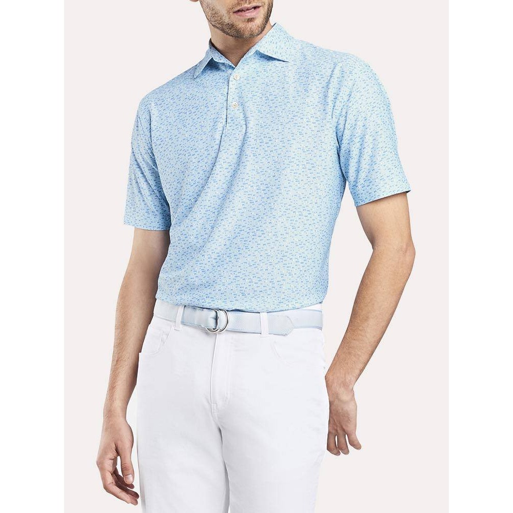 Peter Millar Summer Comfort XL Blue Fish Print Performance Golf Polo Shirt